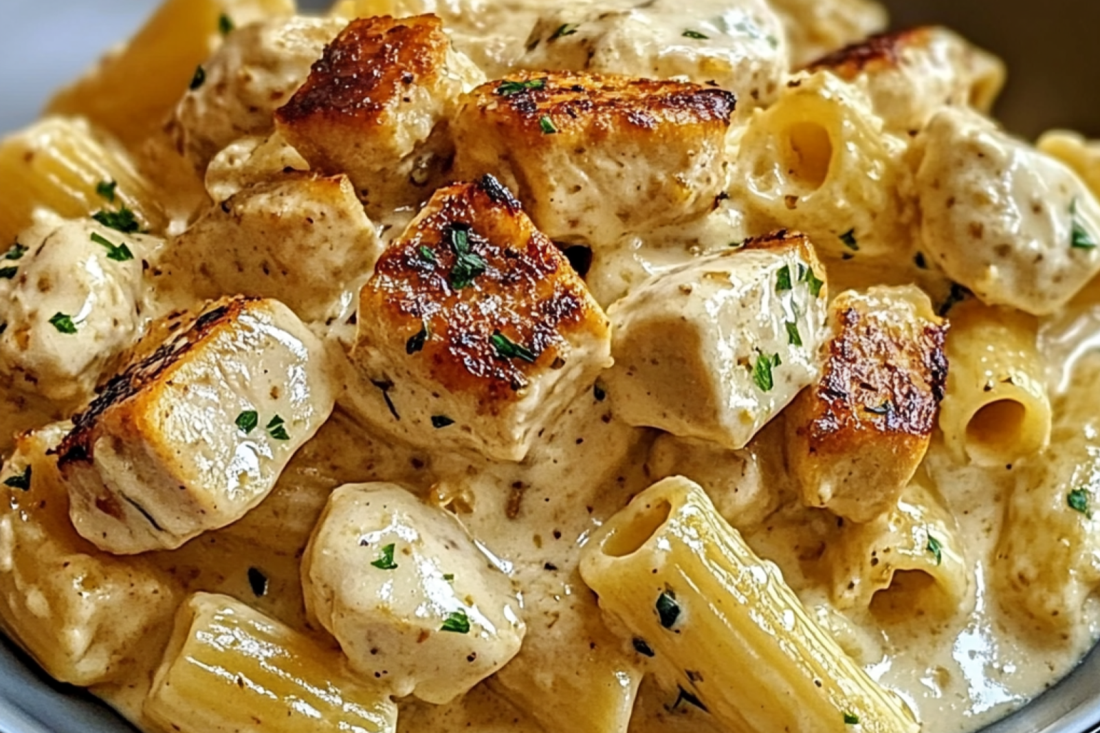 Creamy Garlic Butter Chicken and Rigatoni in Parmesan Sauce