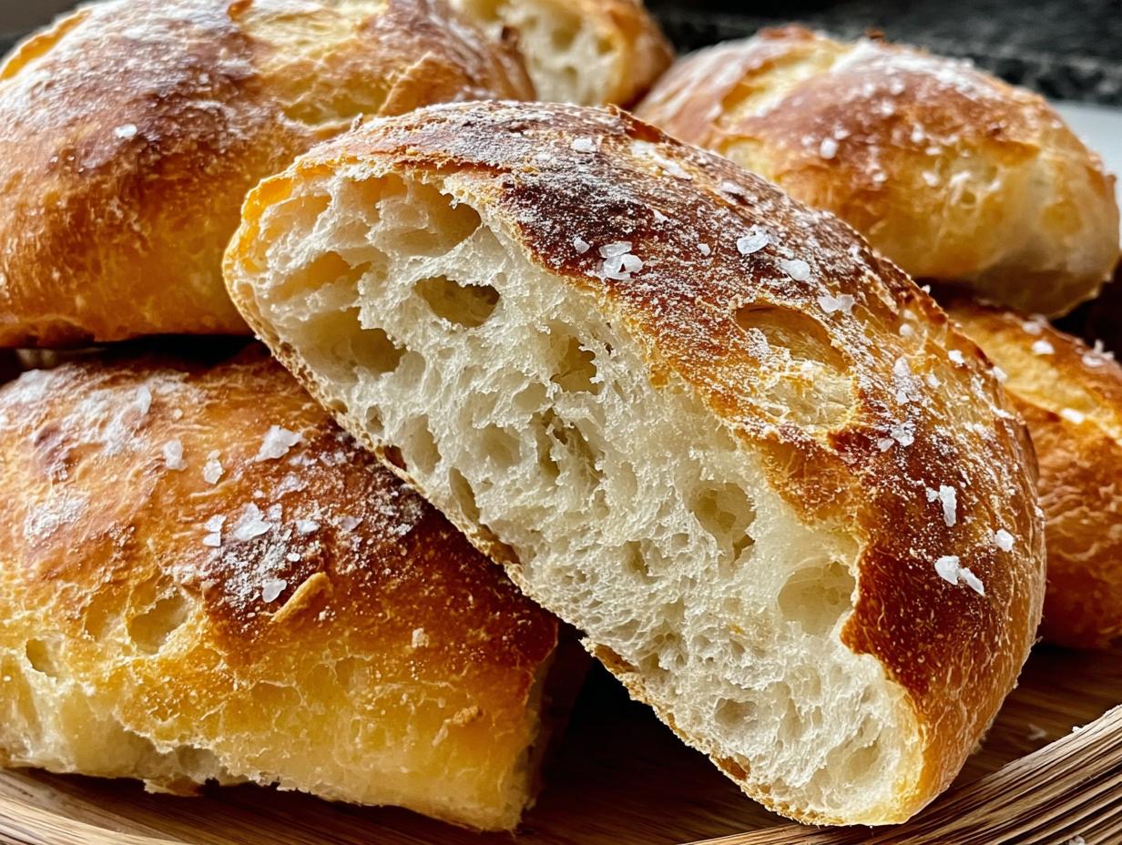 Ciabatta Bread: 1 Amazing Easy Recipe - Baked ciabatta bread loaves on a cooling rack