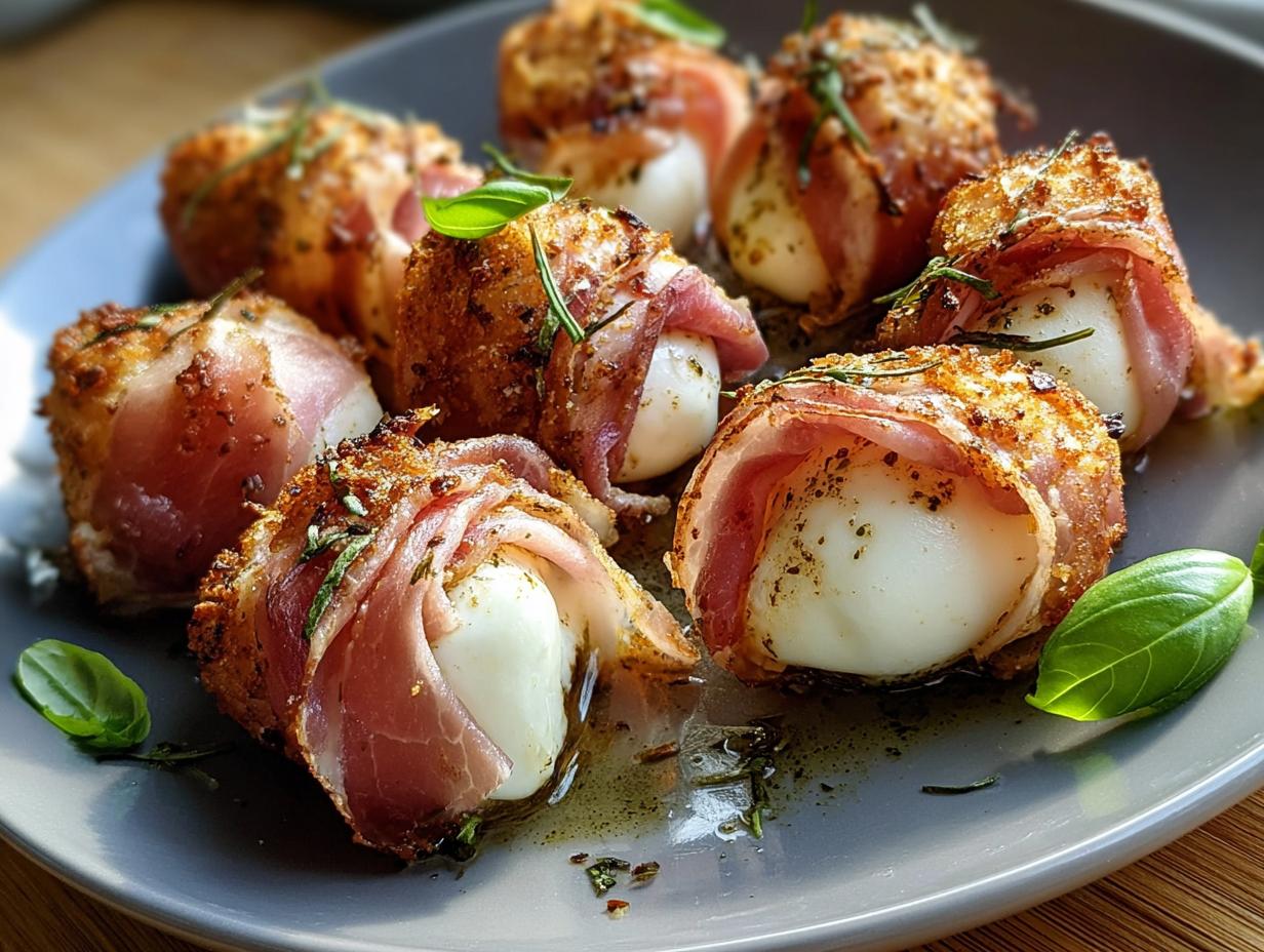 Prosciutto Mozzarella Bites: 1 Delicious Appetizer 5 Prosciutto Mozzarella Bites: 1 Delicious Appetizer - Prosciutto Wrapped Mozzarella Bites - additional detail
