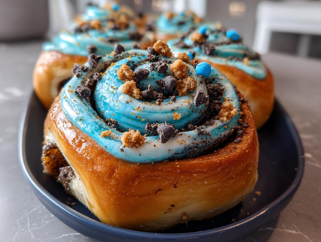 Cookie Monster Rolls: 1 Fantastic Recipe 5 Cookie Monster Rolls: 1 Fantastic Recipe - Cookie Monster Cinnamon Rolls - additional detail