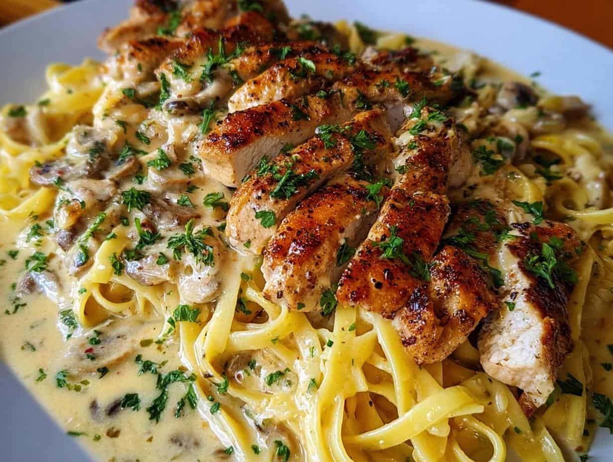 Creamy Mozzarella Chicken Linguine