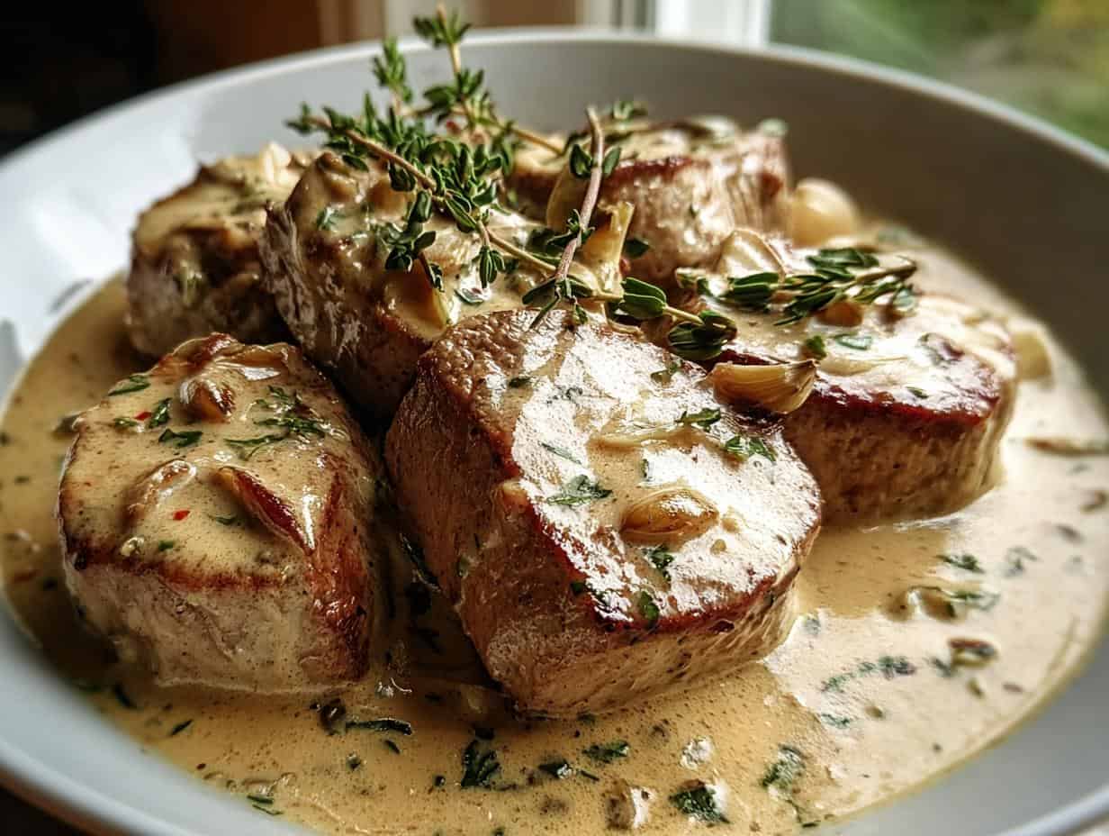 Creamy Pork Tenderloin: 1 AMAZING Dinner - Creamy Pork Tenderloin - additional detail
