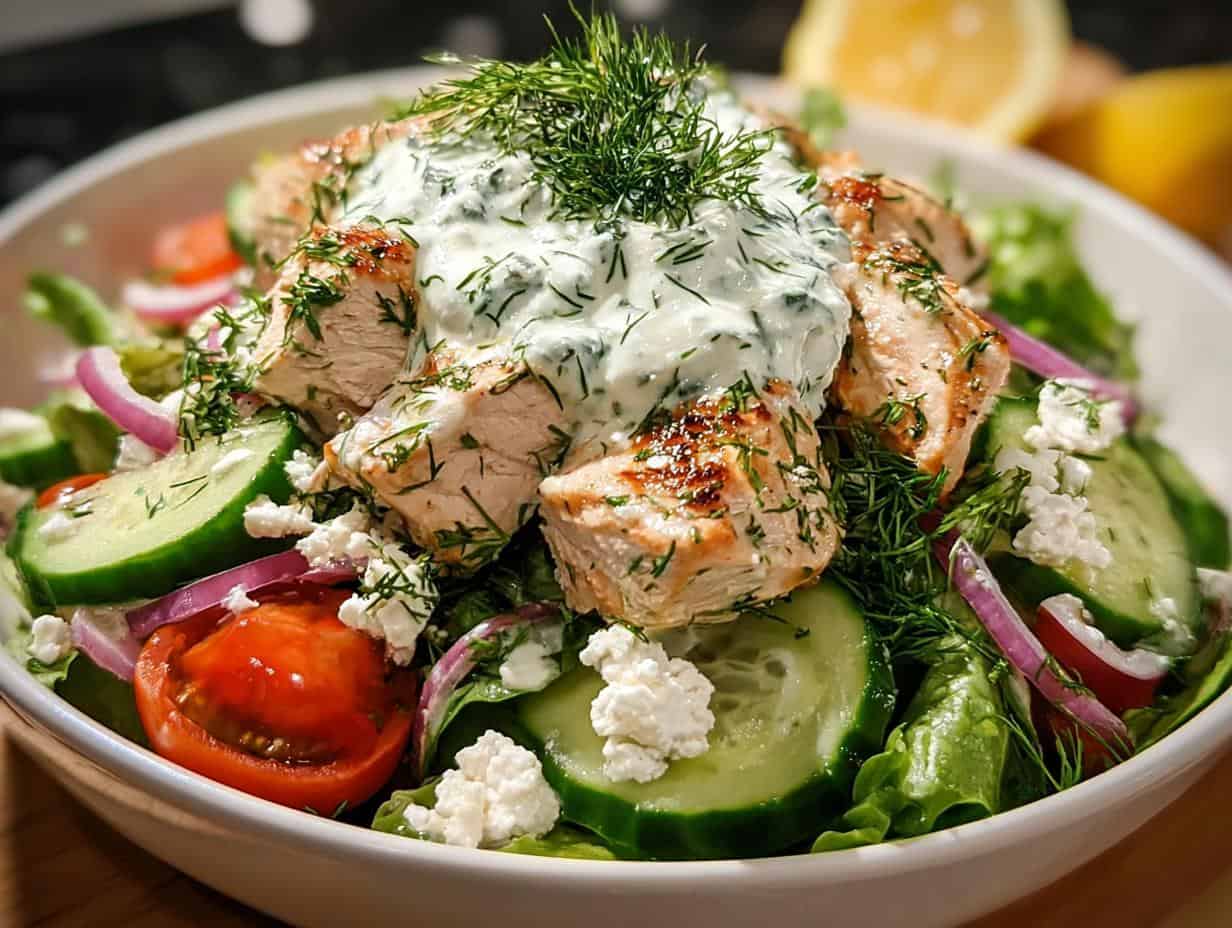 Tzatziki Chicken Salad Refreshing - close up of salad