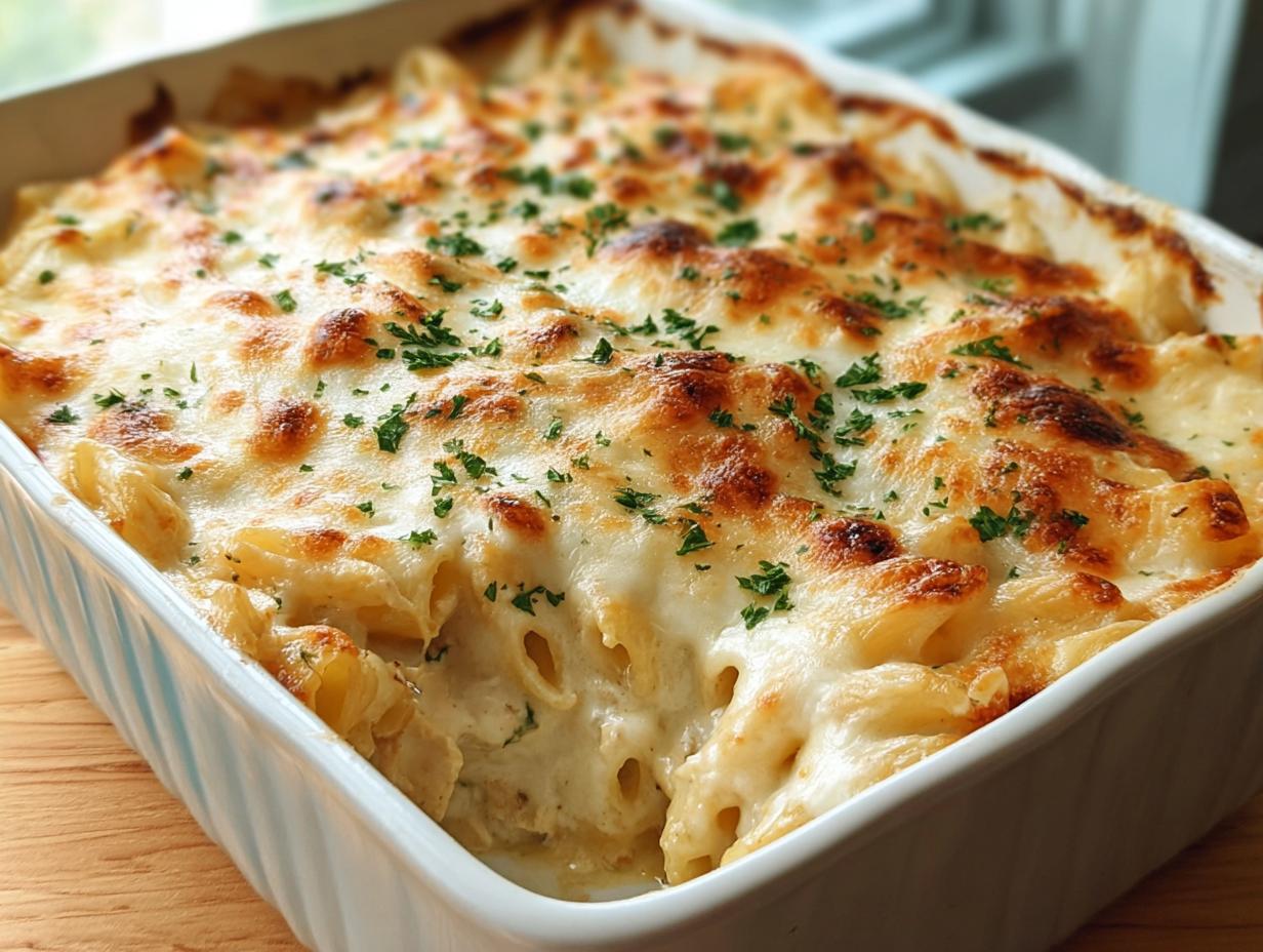 Chicken Alfredo Pasta Bake: 15 Min Prep - Chicken Alfredo Pasta Bake - additional detail