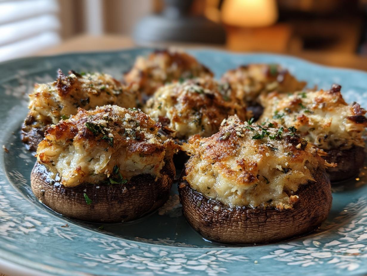 Creamy Garlic Crab Stuffed: 15-Min Appetizer Magic 5 Close-up of creamy garlic crab filling inside mushroom caps