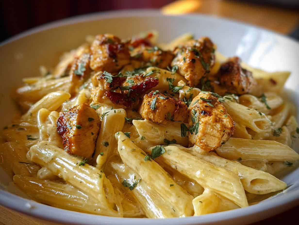 Amazing 1-Hour Garlic Butter Chicken Penne 4 Amazing 1-Hour Garlic Butter Chicken Penne - Garlic Butter Chicken Penne - close-up of creamy sauce coating pasta and chicken