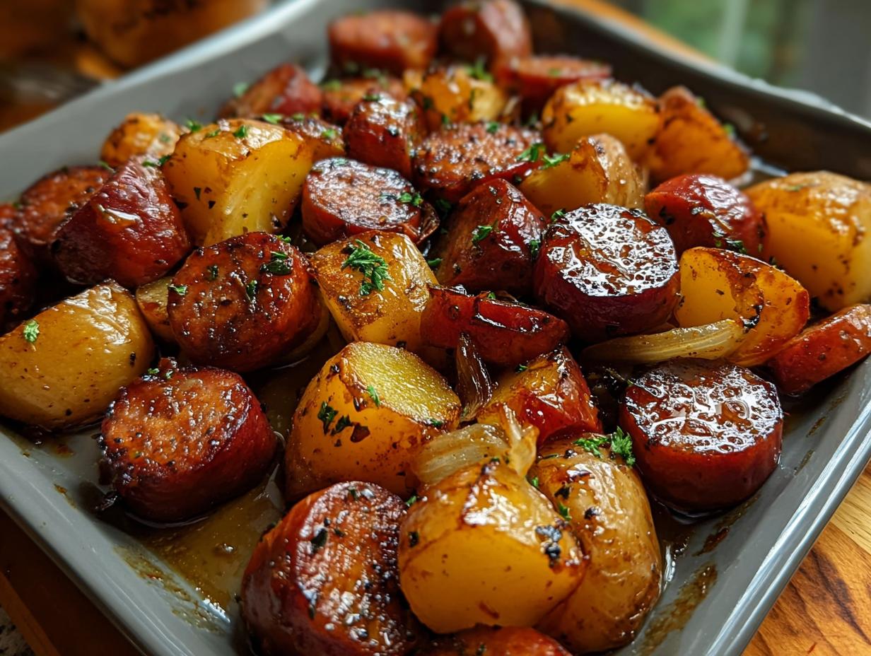 Honey Garlic Sausage Potatoes: 1 Pan Dinner - Honey Garlic Sausage Potatoes - additional detail
