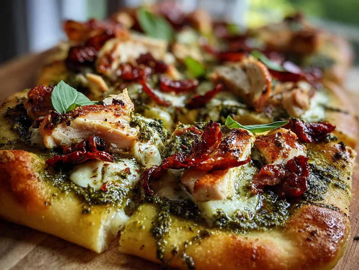 Amazing Pesto Chicken Flatbread: 1 Awesome Meal - Pesto Chicken Flatbread - additional detail