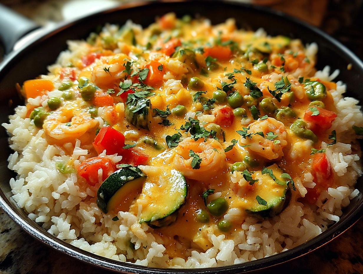 Rice Veggies Cream Cheese: A finished dish in a serving bowl