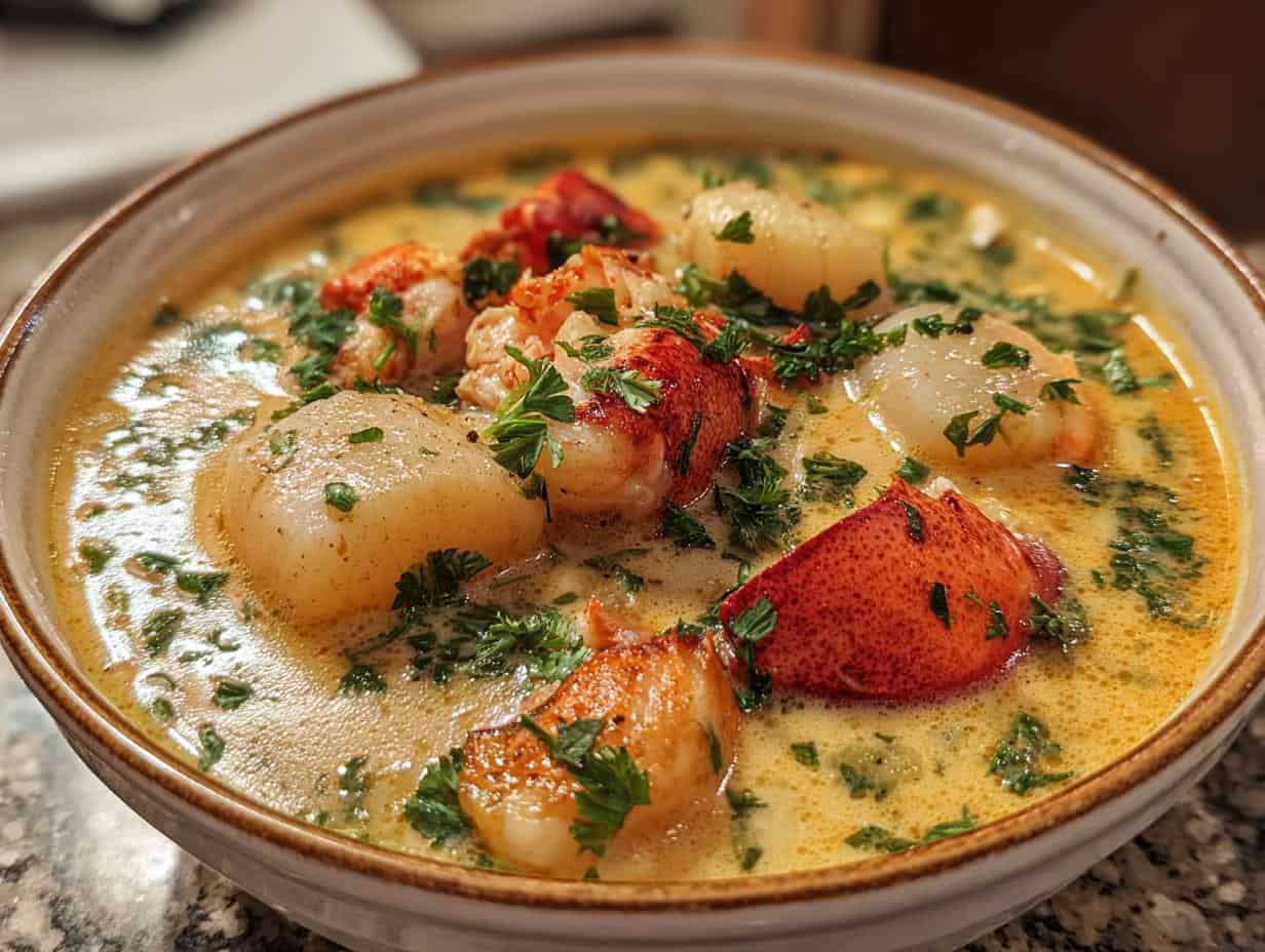Silky Lobster Scallop Chowder: Amazing 20-minute meal 4 Silky Lobster Scallop Chowder: Amazing 20-minute meal - Silky Lobster Scallop Chowder - additional detail