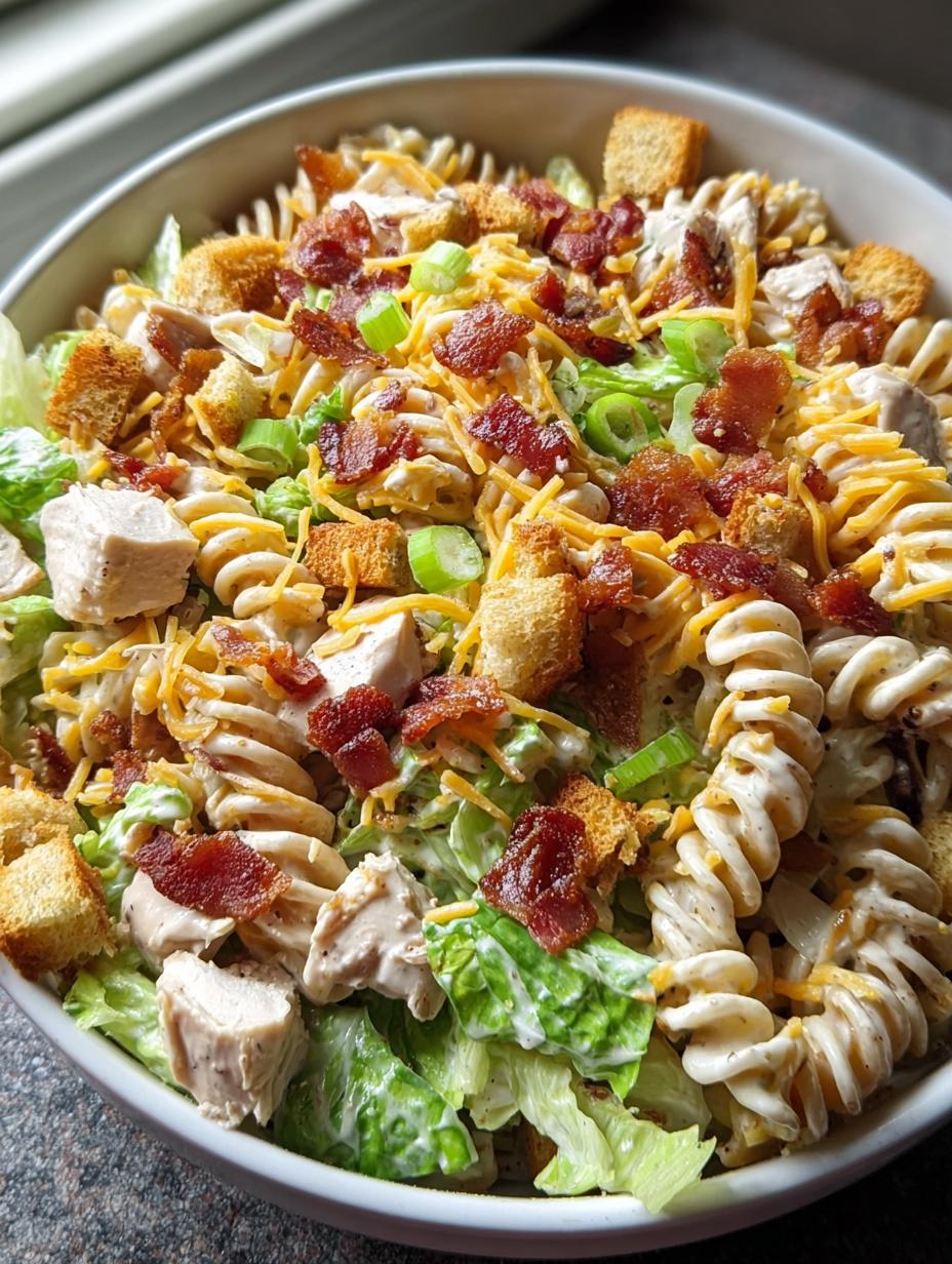 Chicken Bacon Ranch Pasta: 600 Calories, Delicious Joy 4 Irresistible Chicken Bacon Ranch Pasta in a white bowl, garnished with fresh parsley, ready to be served.