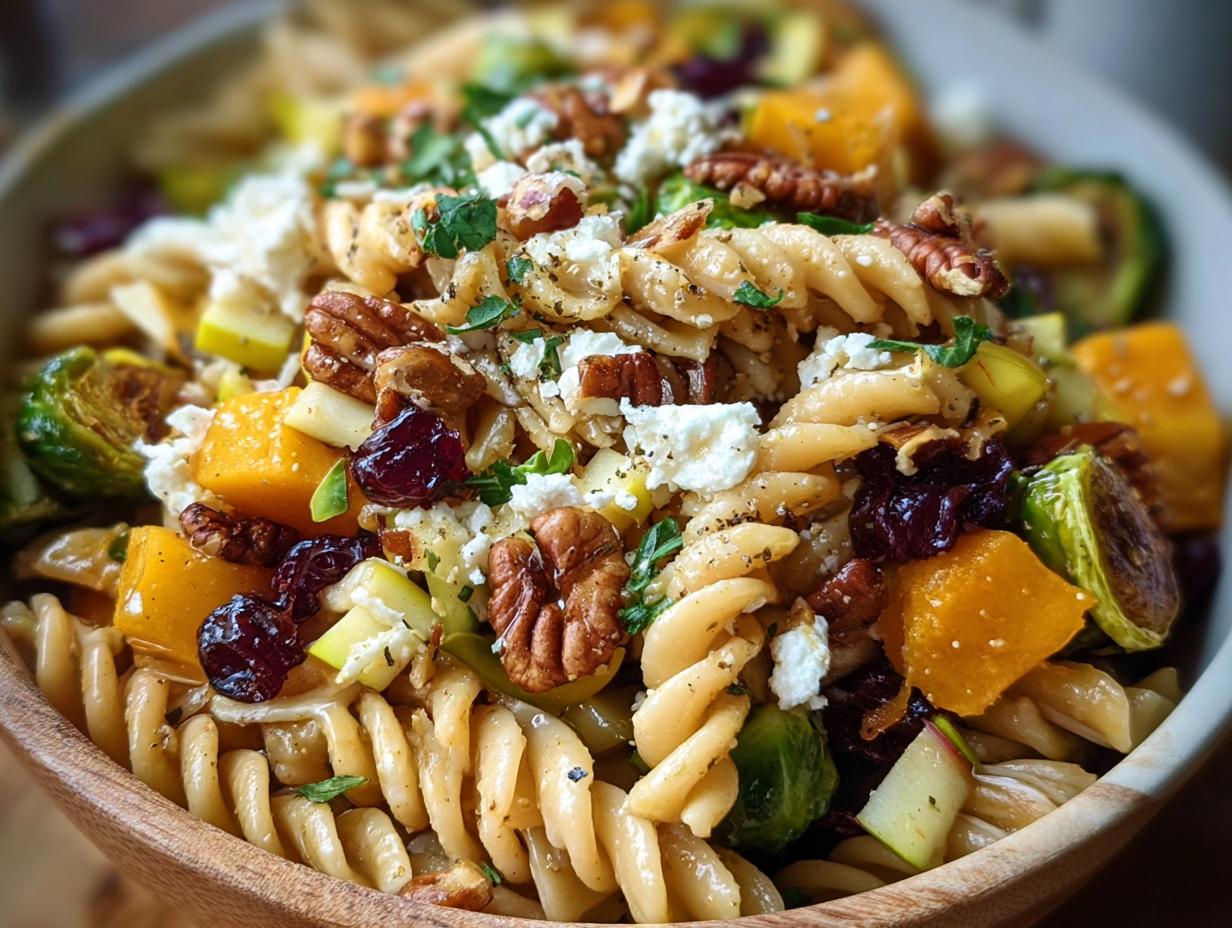 Fall Harvest Pasta Salad: 7 Delicious Tips 6 Close-up of Fall Harvest Pasta Salad ingredients including apples, cranberries, and pecans