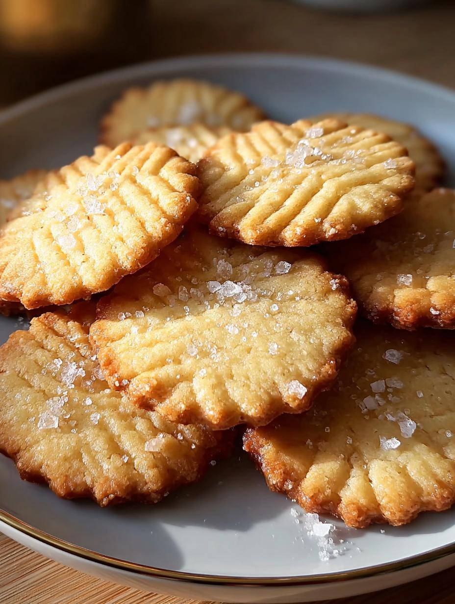 A close-up of a stack of French Salted Butter Cookies, showing their golden color and crumbly edges, ready to be enjoyed.