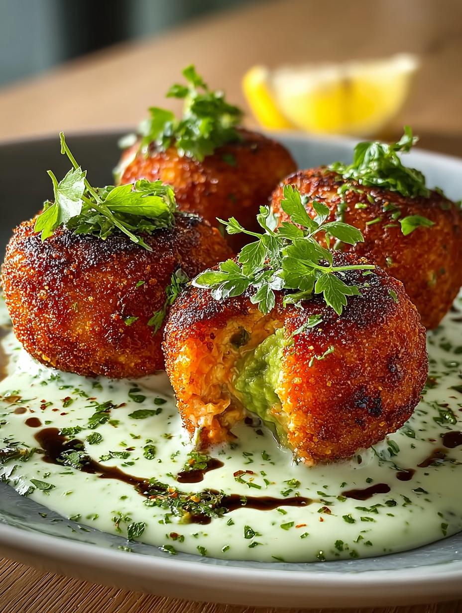 Irresistible Salmon Balls Creamy Avocado served with creamy avocado sauce