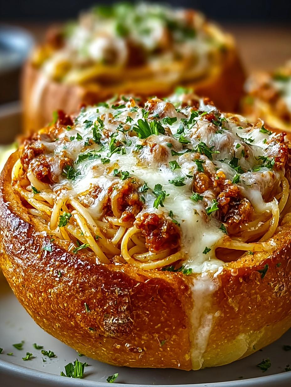 Spaghetti Garlic Bread Bowls