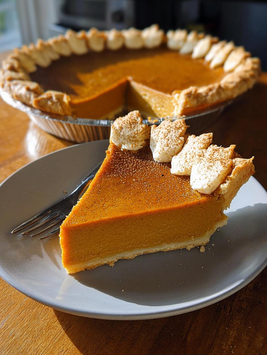 Delicious Thanksgiving Pumpkin Pie with a golden crust and creamy filling, ready to be served