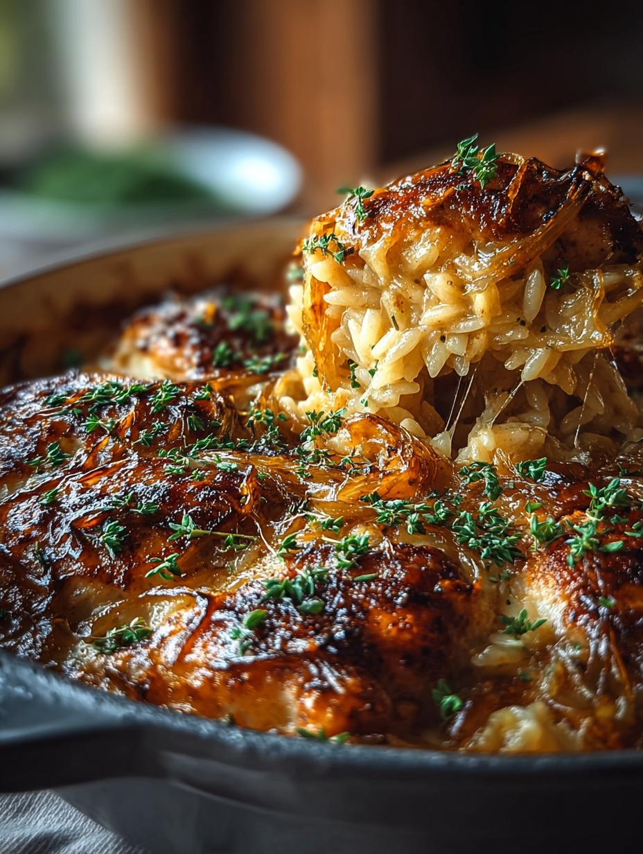Delicious French Onion Chicken Orzo Casserole Recipe - French Onion Chicken Orzo - main visual representation