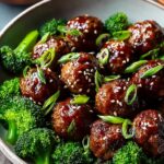 Sticky Mongolian Meatballs Broccoli