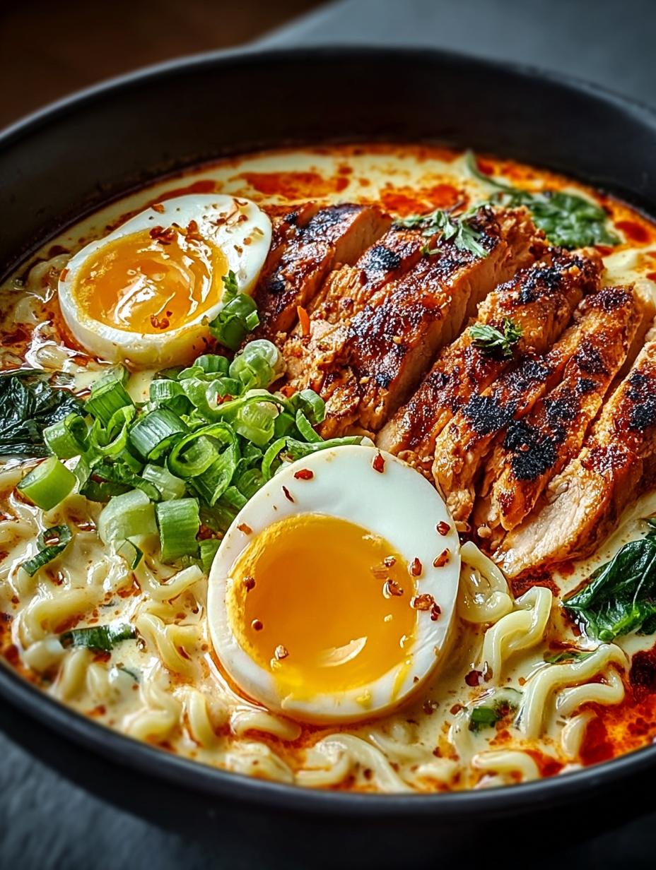 Fiery Chicken Ramen with Creamy Garlic Sauce to Savor 4 Fiery Chicken Ramen with Creamy Garlic Sauce to Savor - Fiery Chicken Ramen with - main visual representation