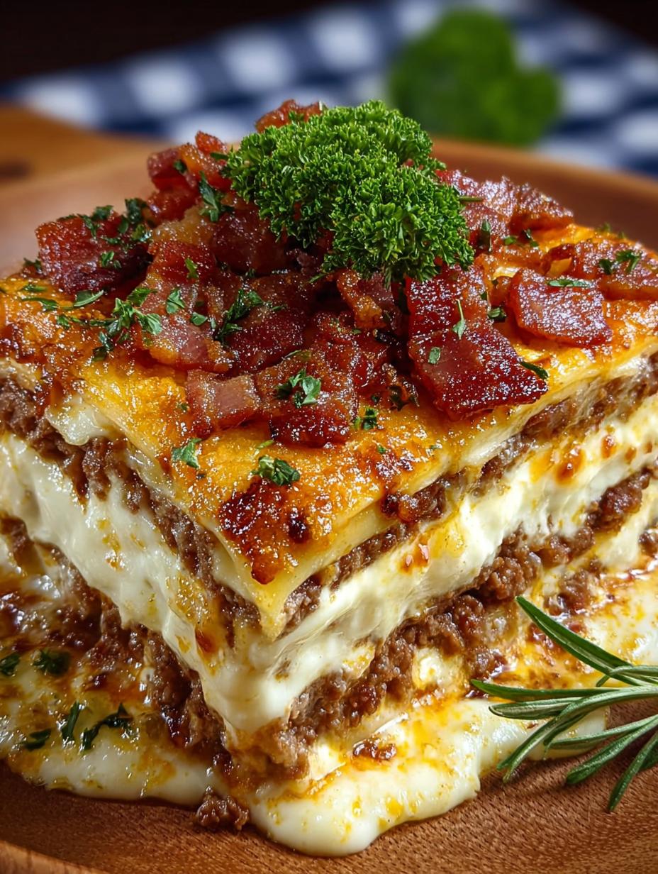 Parmesan Garlic Bacon Cheeseburger: 5 Decadent Layers 4 Parmesan Garlic Bacon Cheeseburger: 5 Decadent Layers - Parmesan Garlic Bacon Cheeseburger - main visual representation