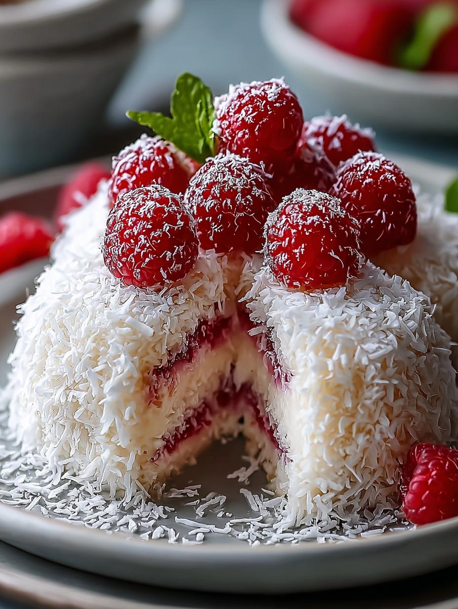 Delightful Raspberry Coconut Snowball Cake Recipe - Raspberry Coconut Snowball Cake - main visual representation