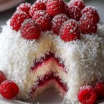 Raspberry Coconut Snowball Cake