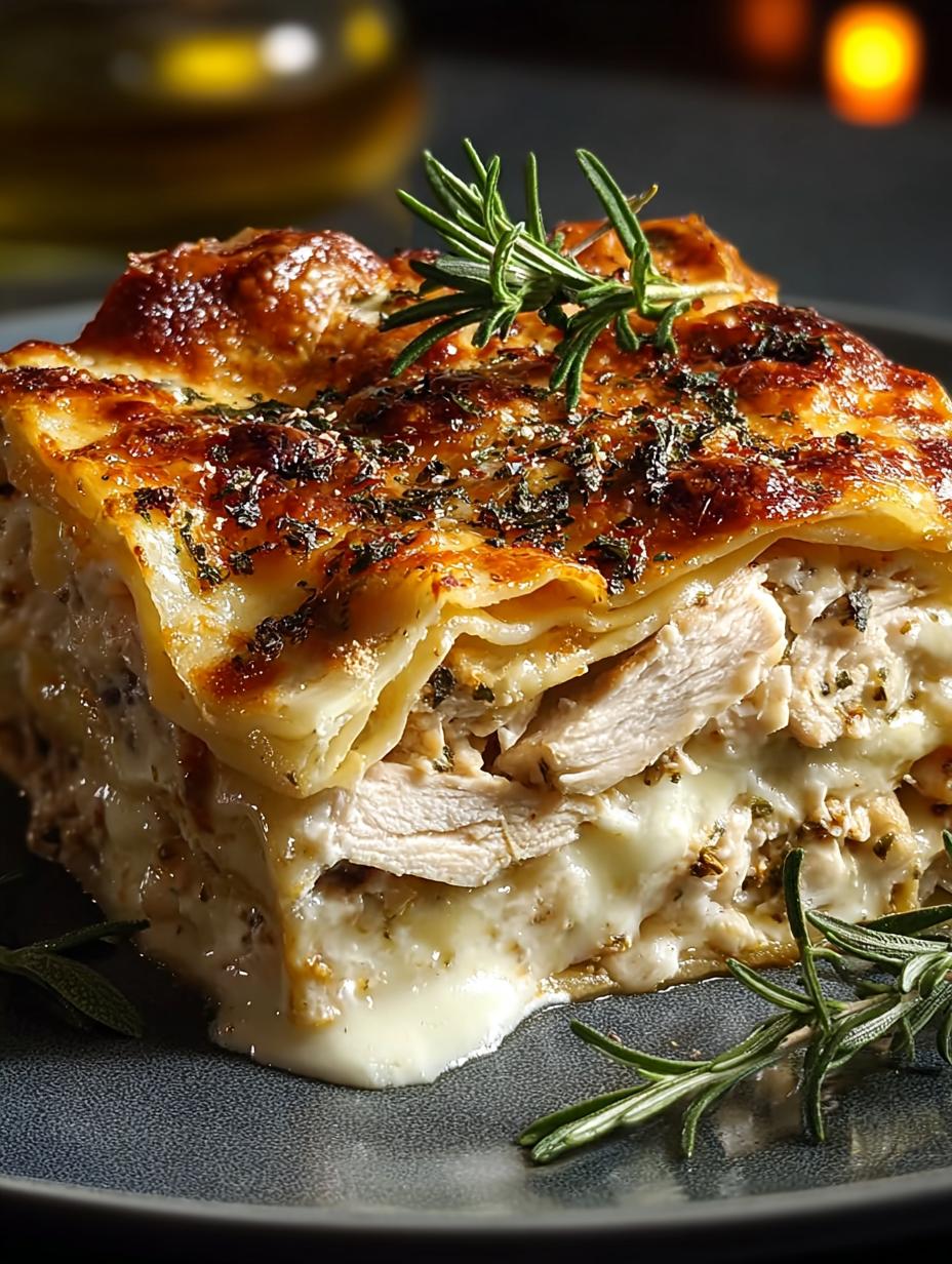 Rosemary Chicken Lasagna Layers: 7 Irresistible Secrets 4 Irresistible Rosemary Chicken Lasagna Layers fresh from the oven on a serving dish