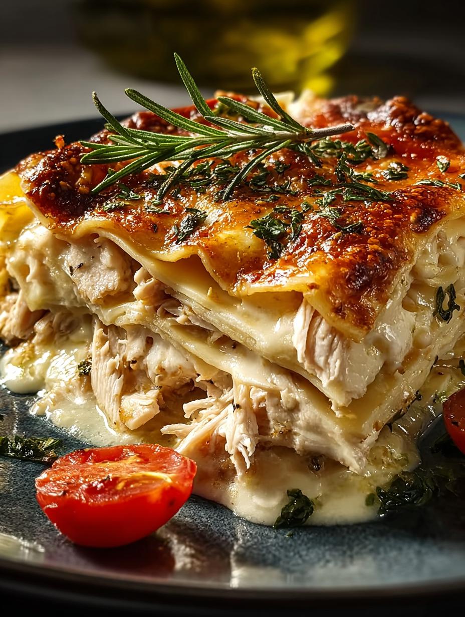 Delicious layers of Rosemary Chicken Lasagna ready to be served