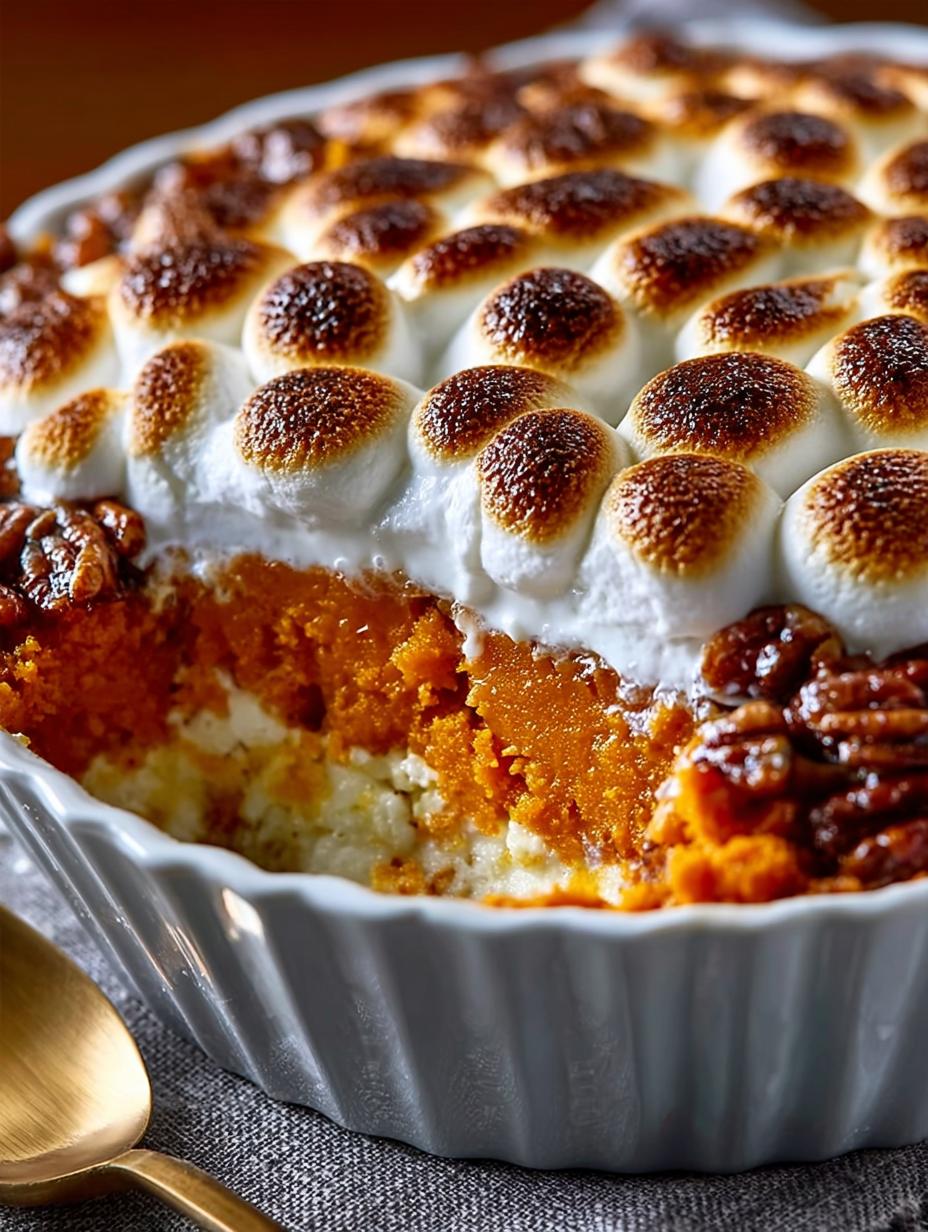 Sweet Potato Casserole with Marshmallows and Pecans - Sweet Potato Casserole with - additional detail