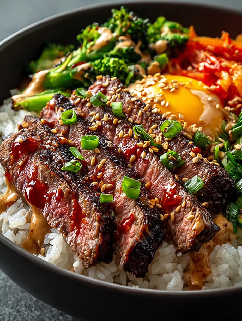 Korean BBQ Steak Rice Bowls with Spicy Cream Sauce - Korean Bbq Steak Rice - main visual representation