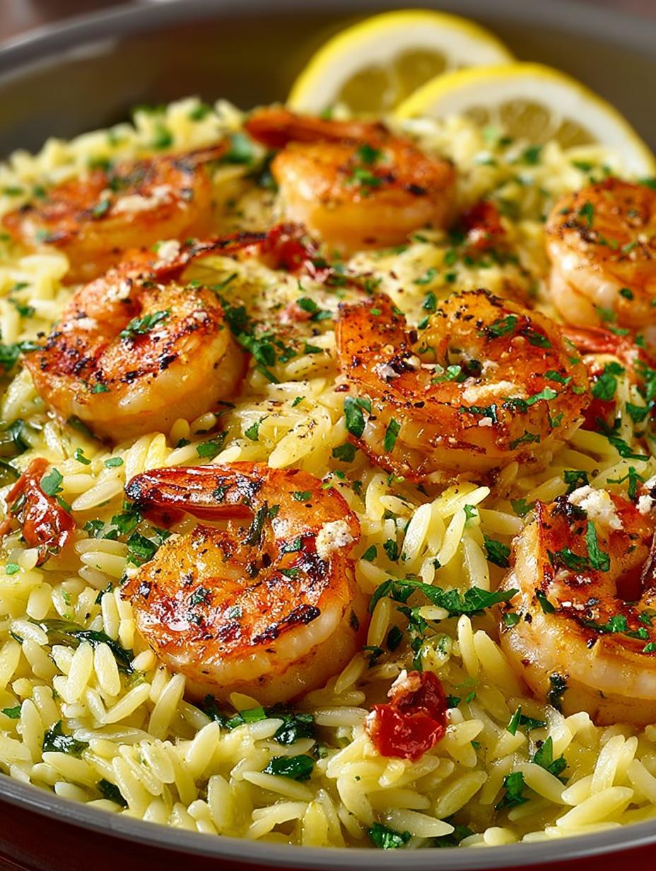 Lemon Garlic Shrimp Orzo