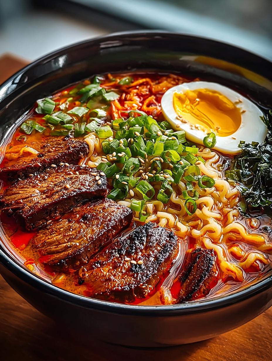 Spicy Korean Ramen with Grilled Beef & Creamy Sauce 4 Spicy Korean Ramen with Grilled Beef & Creamy Sauce - Spicy Korean Ramen with - main visual representation